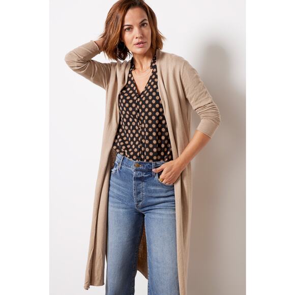 Splendid Evereve Nyla Silk Blend Heather Camel Mid Cardigan Sweater Size XL - Picture 2 of 13